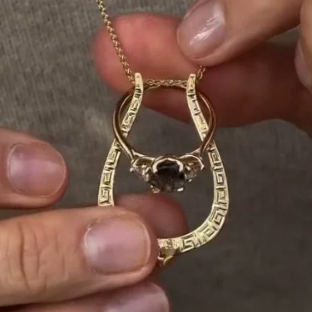 Interlocking Ring & Necklace Set, Vintage Handcrafted Niche Unique Pendant Necklace, 2-in-1 Wearable Ring That Can Be Hung as Pendant, Retro Fashion Jewelry for Women