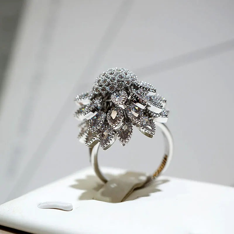 Elegant Sunflower Spinner Open Ring Trendy Ladies Fashion Jewelry US2US Ship