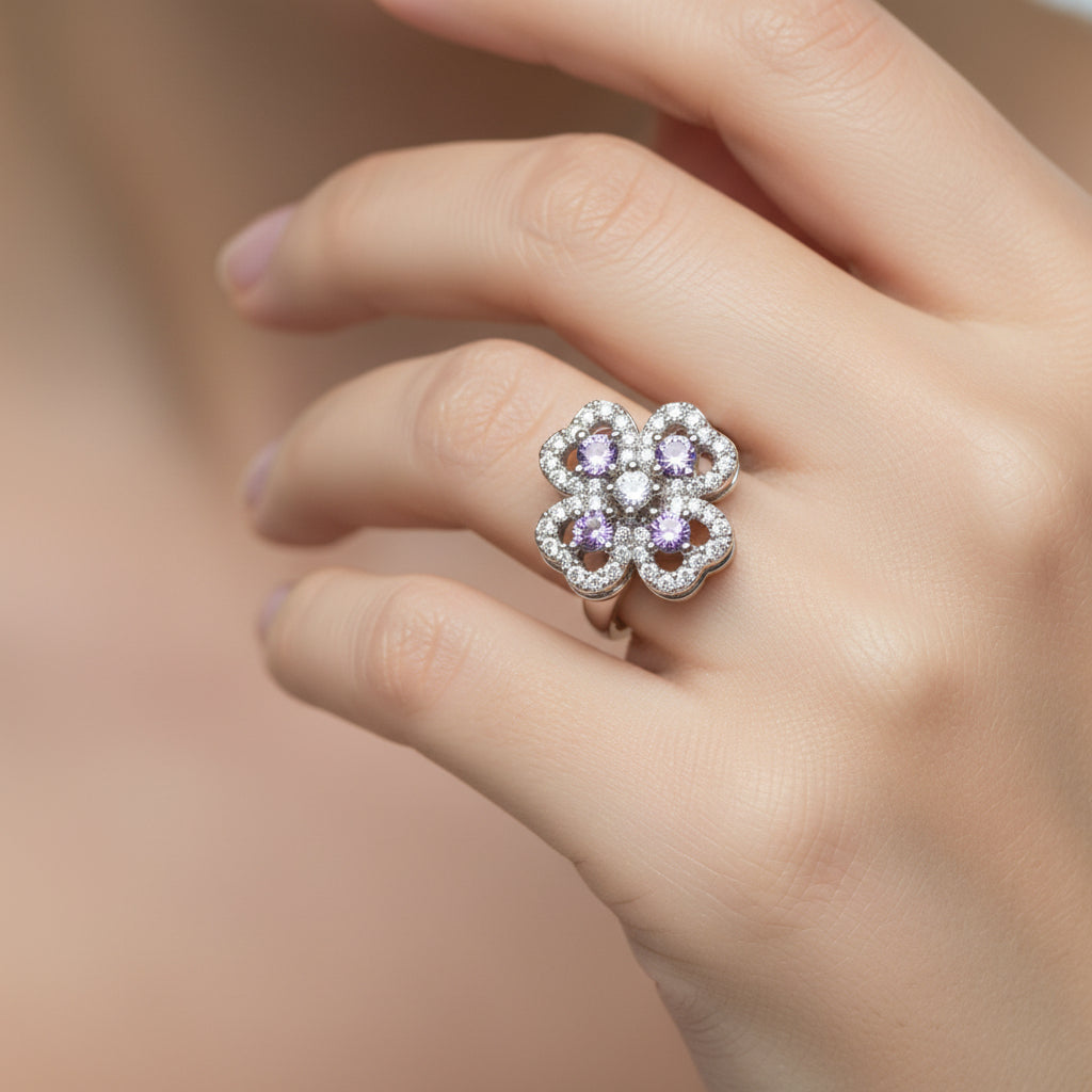 Rotatable Zircon Stainless Steel Open Adjustable Ring For Women US2US Ship