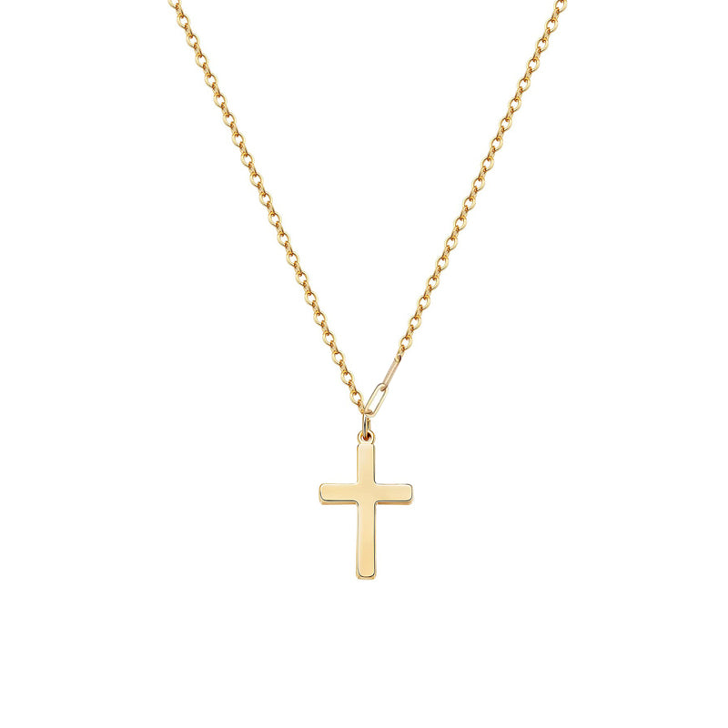 14K Gold Plated Mini Cross Pendant Necklace 18Inch Chain Minimalist Women Jewelry US2US Ship