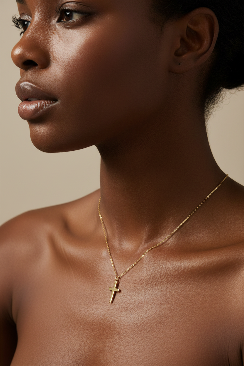 14K Gold Plated Mini Cross Pendant Necklace 18Inch Chain Minimalist Women Jewelry US2US Ship