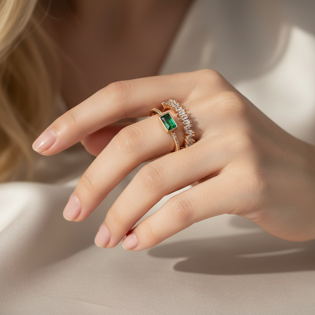 Luxury Peacock Green Ring | Real Gold Plated Full Paved Adjustable Ring
