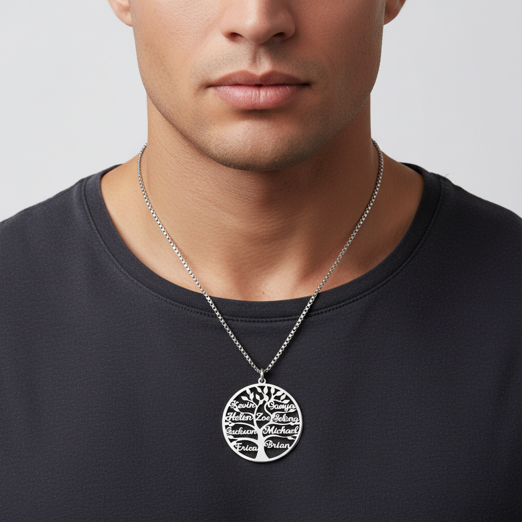 Custom Tree Of Life Necklace with Family Names, Personalized Keepsake Jewelry, Titanium Steel Gift for Dad & Mom on sale