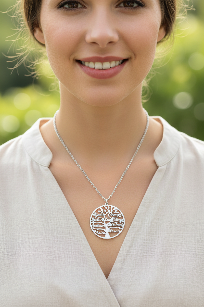 Custom Tree Of Life Necklace with Family Names, Personalized Keepsake Jewelry, Titanium Steel Gift for Dad & Mom on sale