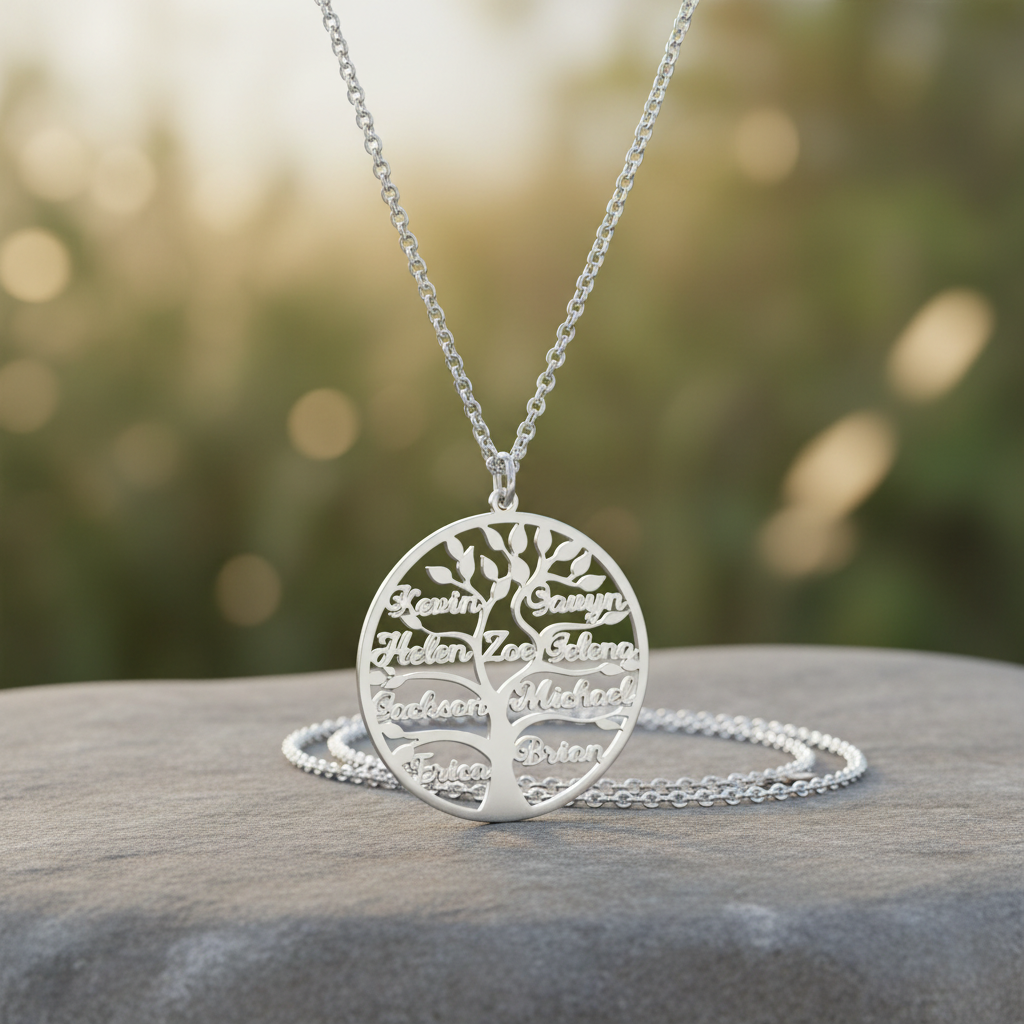 Custom Tree Of Life Necklace with Family Names, Personalized Keepsake Jewelry, Titanium Steel Gift for Dad & Mom on sale