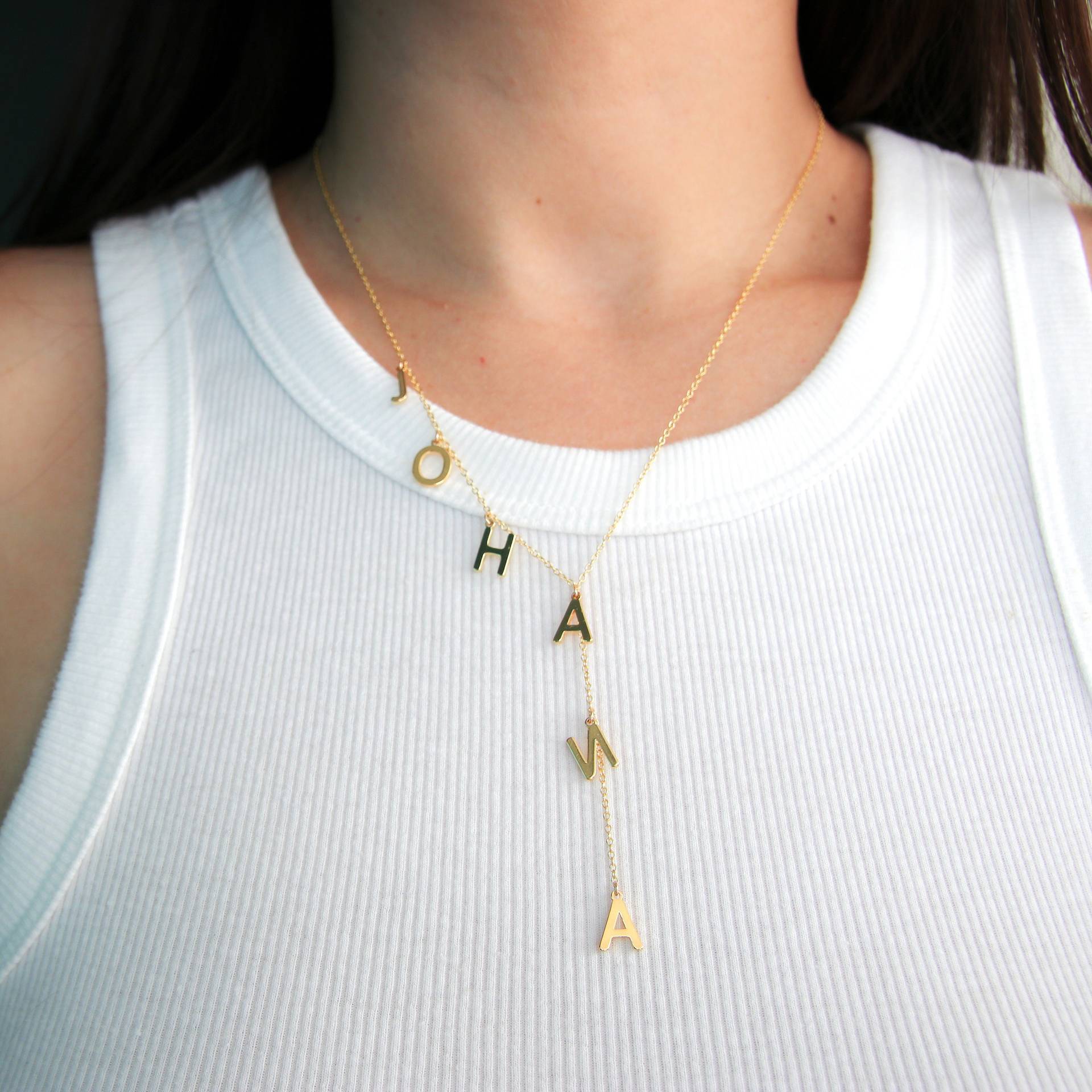 Custom Bubble Letter Lariat Name Necklace, Dainty O Chain Personalized Name Necklace, Gold Silver Minimalist Adjustable Necklace, Gift for  Birthday&DAD&Mom