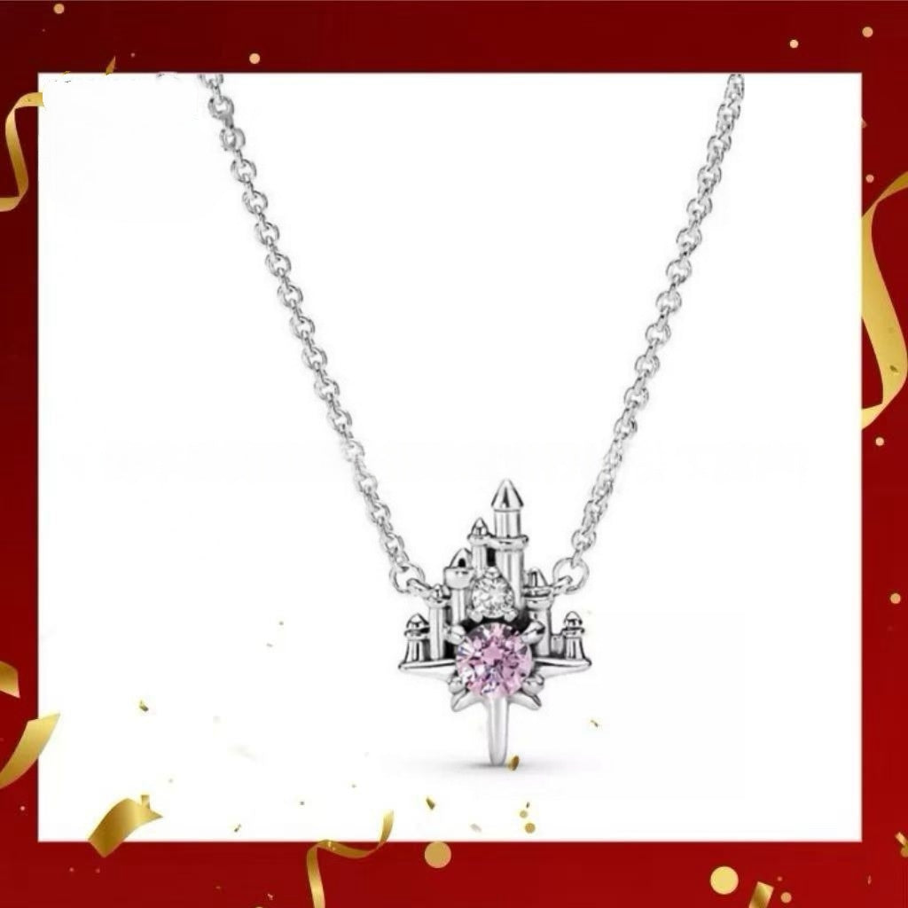 Heart-Shaped Castle Eternal Pendant Sparkling Round Halo Necklace And Earrings