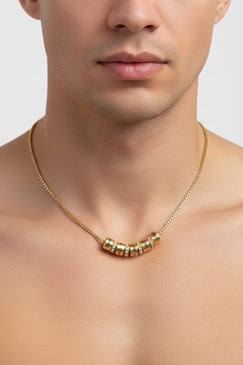 Custom engraved family name necklace, a sincere Father's Day gift that symbolises family unity and everlasting love