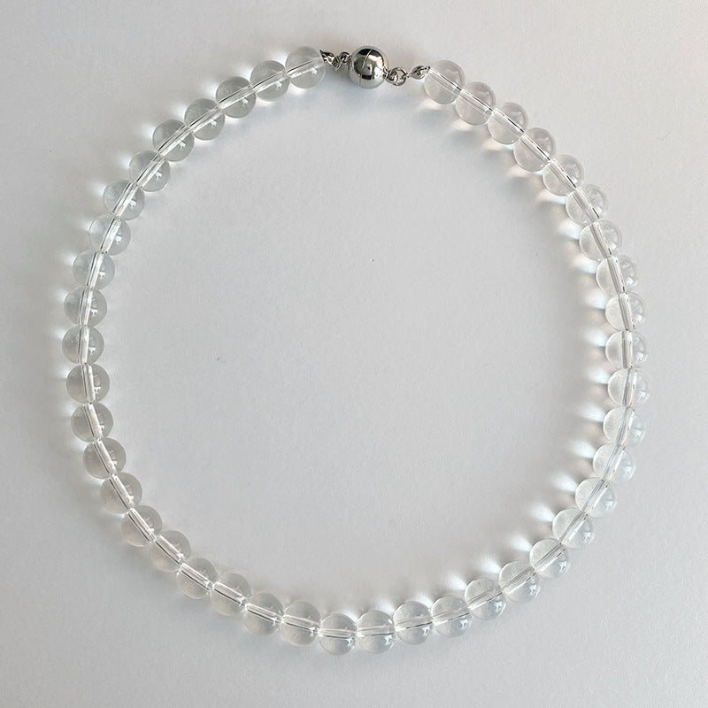 Clear Natural Crystal Bead Necklace Women Elegant Seamless Magnetic Clasp Stylish Daily Jewelry On Sale