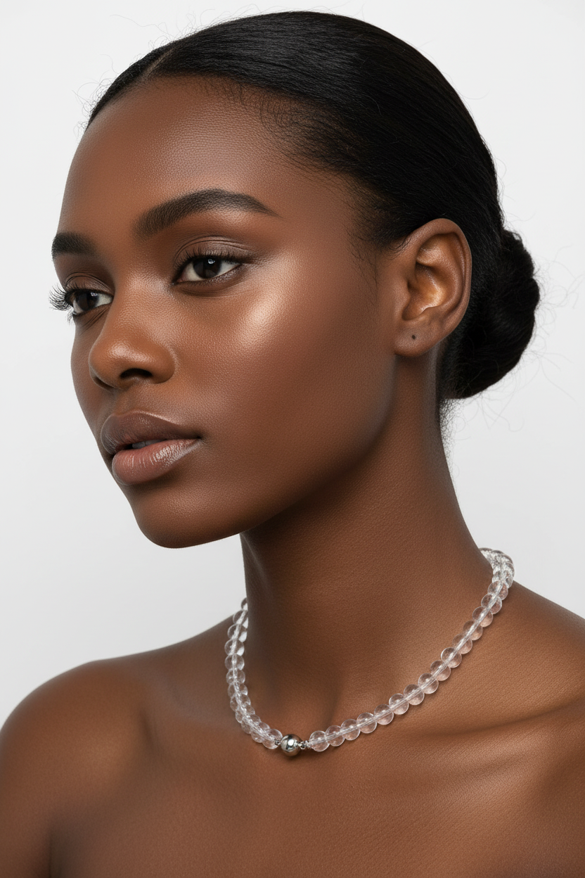 Clear Natural Crystal Bead Necklace Women Elegant Seamless Magnetic Clasp Stylish Daily Jewelry On Sale