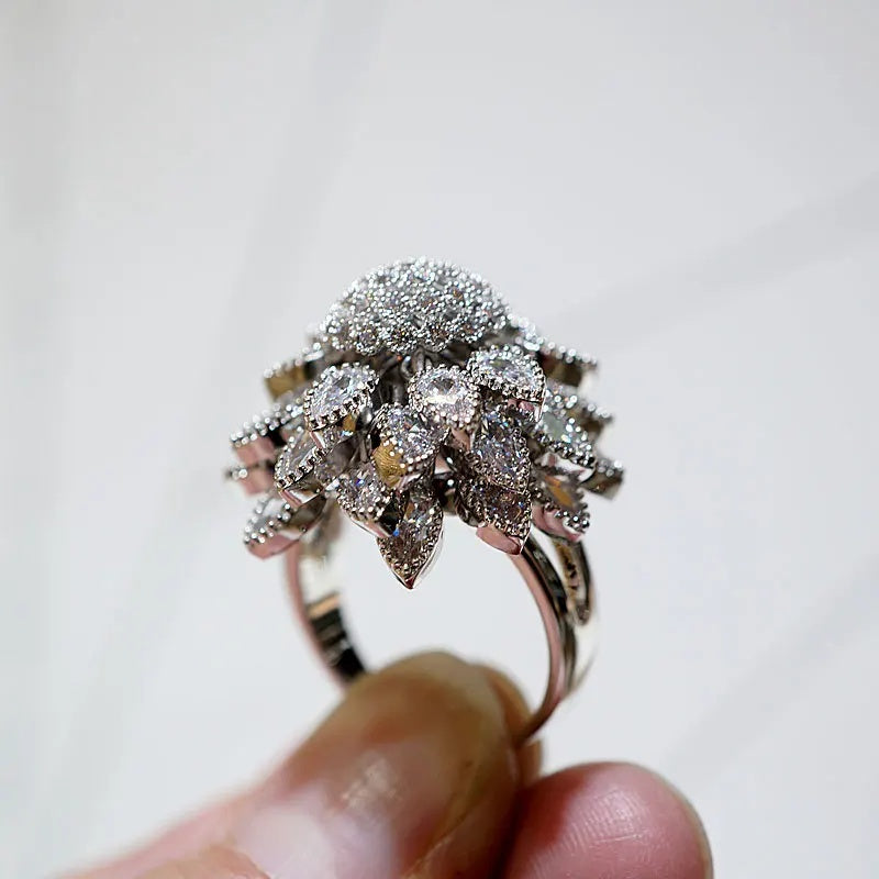Elegant Sunflower Spinner Open Ring Trendy Ladies Fashion Jewelry US2US Ship