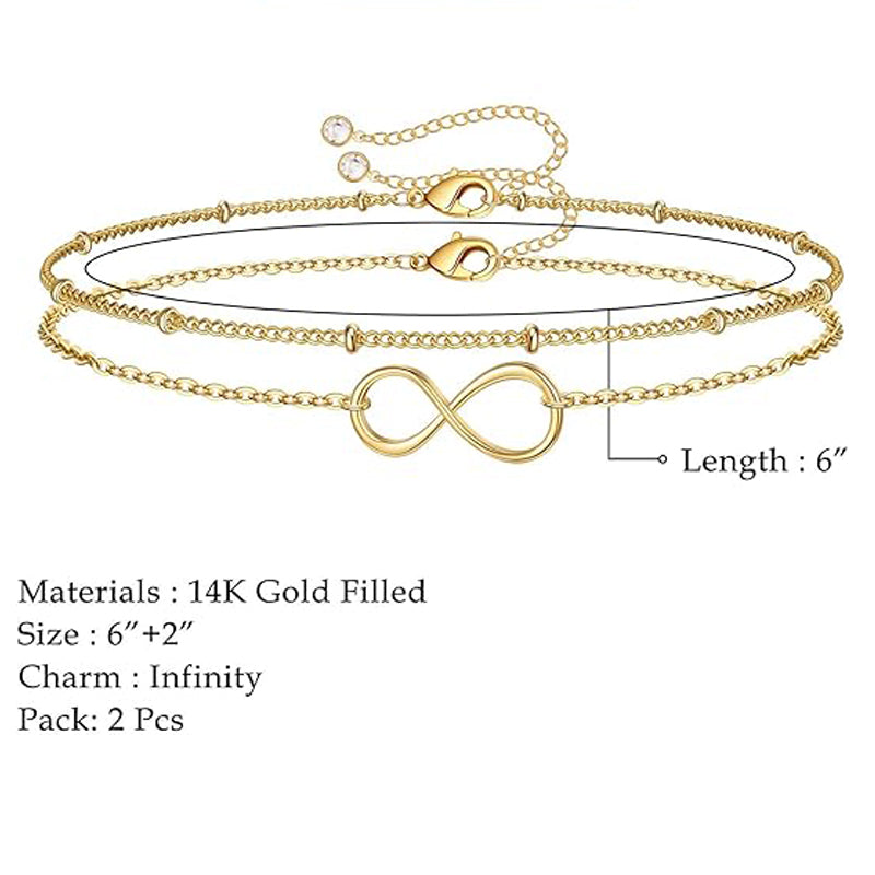 14K Gold Plated Infinity Charm Bracelet | Skin-Friendly Tarnish-Resistant Layered Bracelet