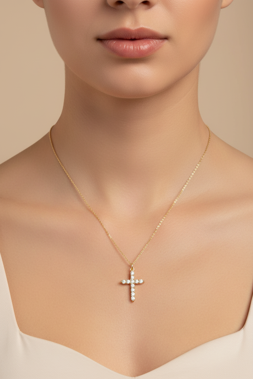 14K Gold Plated Tiny Sideways Cross Necklace Dainty Minimalist Faith Jewelry US2US Fast Ship