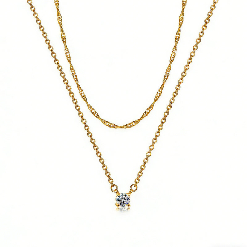 Minimalist 14K Gold Solitaire Charm Necklace Everyday Wear
