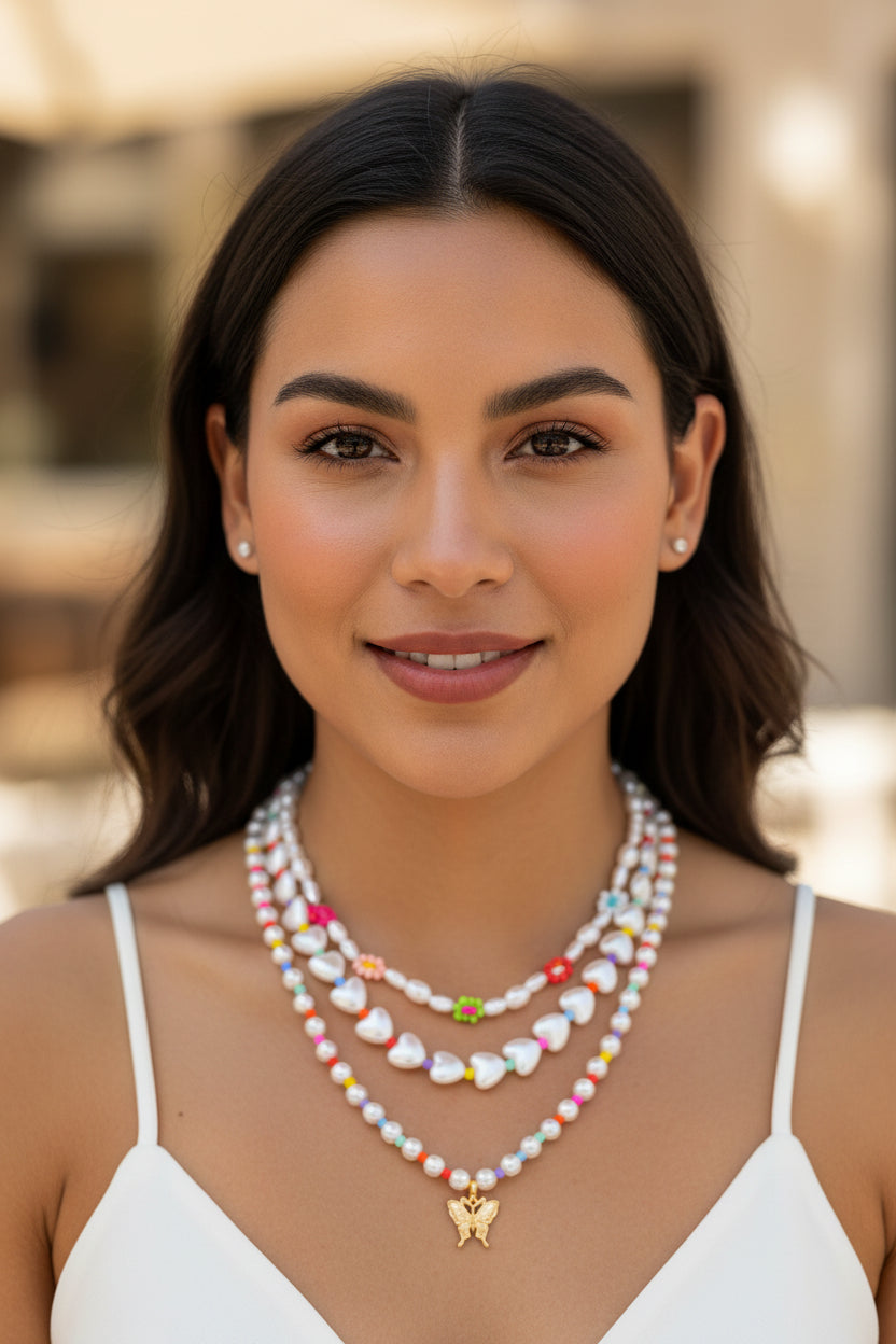 Gold Plated Multi-Row Pearl Necklace Earrings Set Elegant Inlaid Pearl Jewelry Suit For Women|US local Delivery