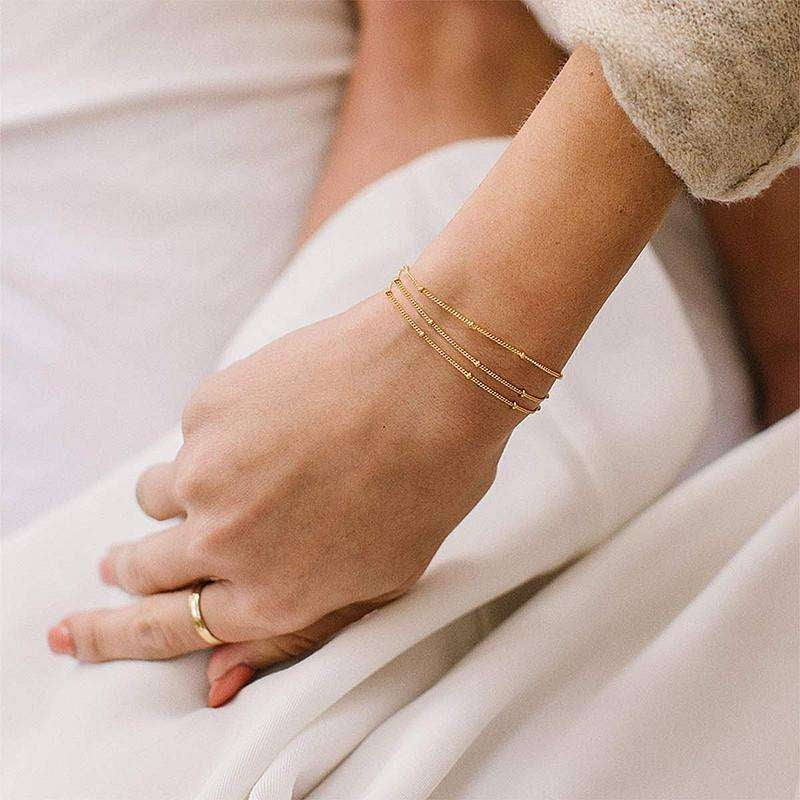 14K Gold Minimalist Stackable Bracelet | Adjustable Dainty Women Jewelry US2US Fast Ship