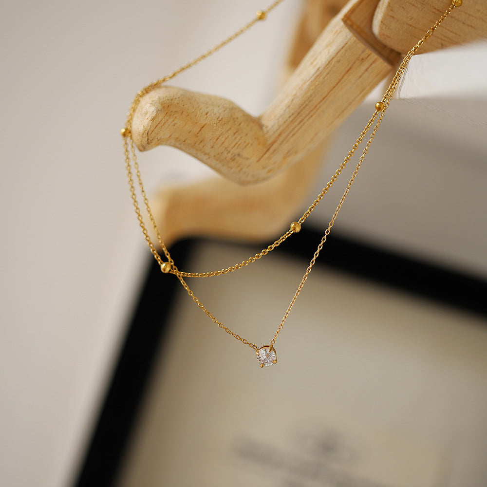 Luxury Double Layer Solitaire Necklace Fashion Gold Bead Design Slim Fit Collarbone Neck C on salehain Trendy Female Accessory