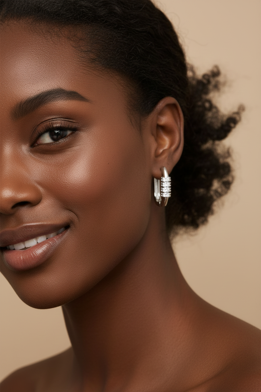 Gold & White Gold Padlock Earrings | Copper Electroplated Zircon Earrings
