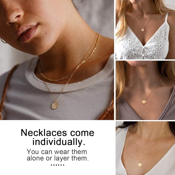 14K Gold Hammered Disc Layered Necklace Retro Women Fashion Jewelry US2US Fast Ship