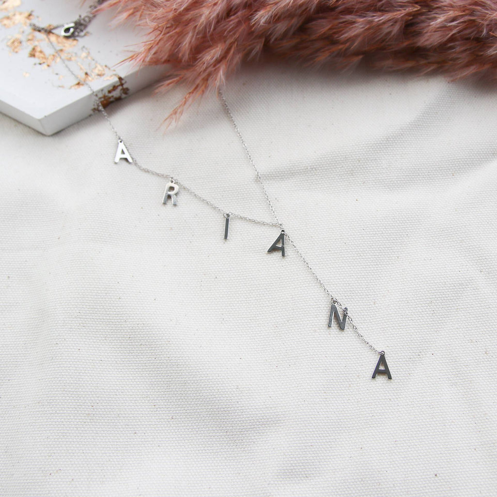 Custom Bubble Letter Lariat Name Necklace, Dainty O Chain Personalized Name Necklace, Gold Silver Minimalist Adjustable Necklace, Gift for  Birthday&DAD&Mom