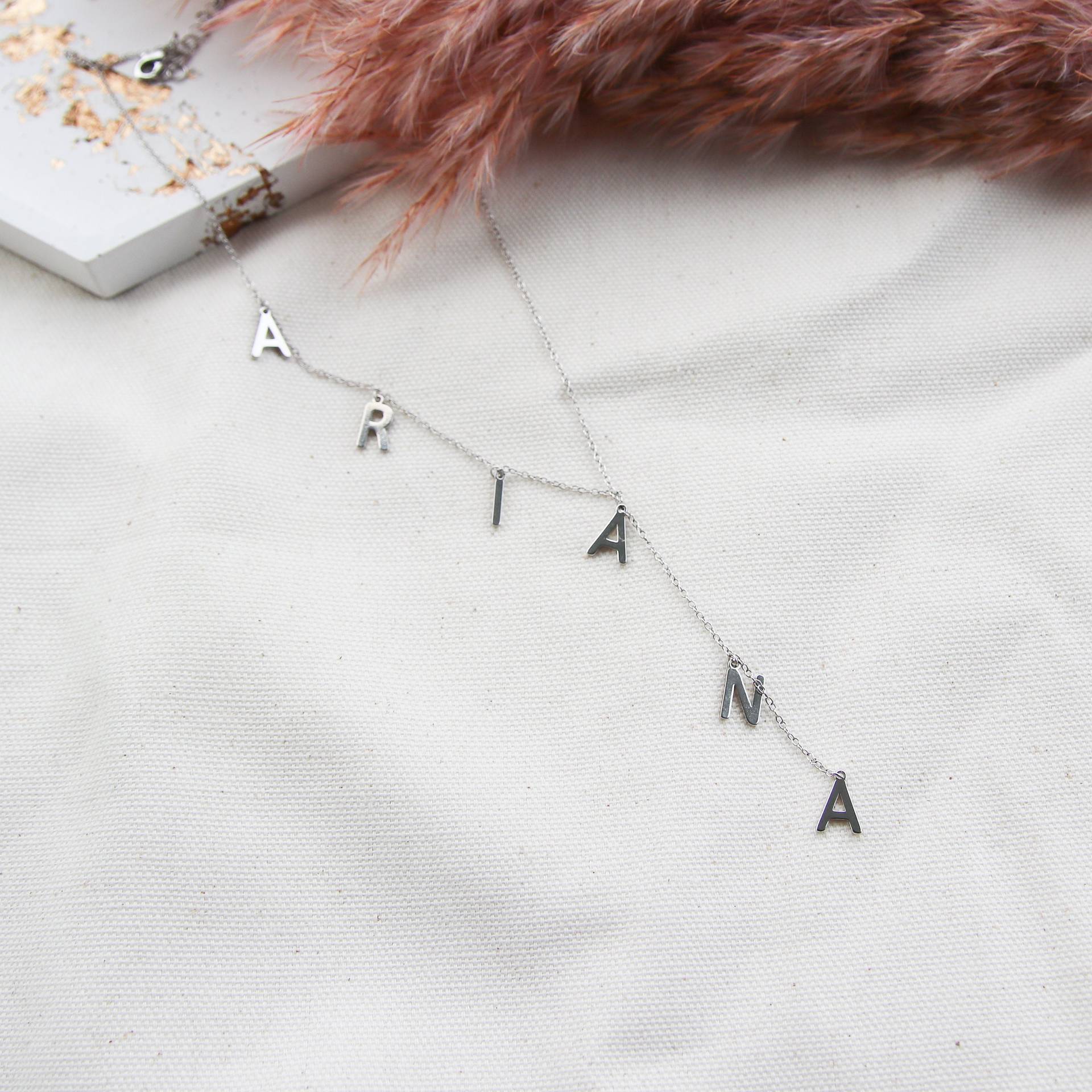 Custom Bubble Letter Lariat Name Necklace, Dainty O Chain Personalized Name Necklace, Gold Silver Minimalist Adjustable Necklace, Gift for  Birthday&DAD&Mom
