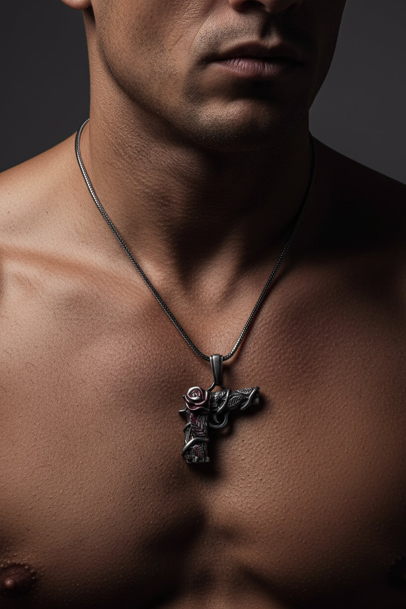 A Little Surprise for Dad |Personalized Gun & Rose Pendant Necklace | Father's Day Gift for Him on sale|US Fast Shipping|