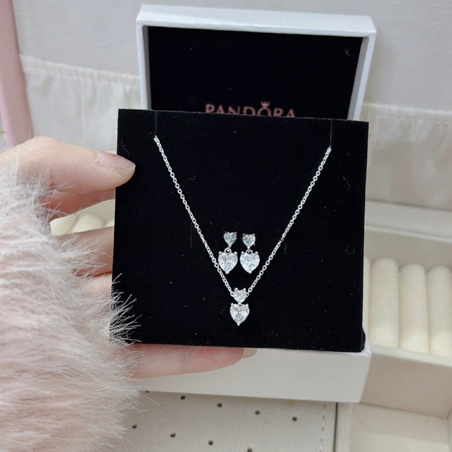 Heart-Shaped Castle Eternal Pendant Sparkling Round Halo Necklace And Earrings