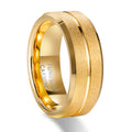Mens Tungsten Steel Ring With Electroplated Gold Finish And Sandblasted Grooves