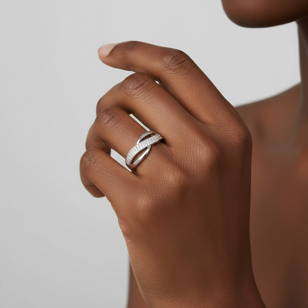 Minimalist Cross Design Zircon Ring, European American Floral Round Band Ring, Unisex Gold Silver Copper Finger Jewelry Personalized Daily Wear Ring