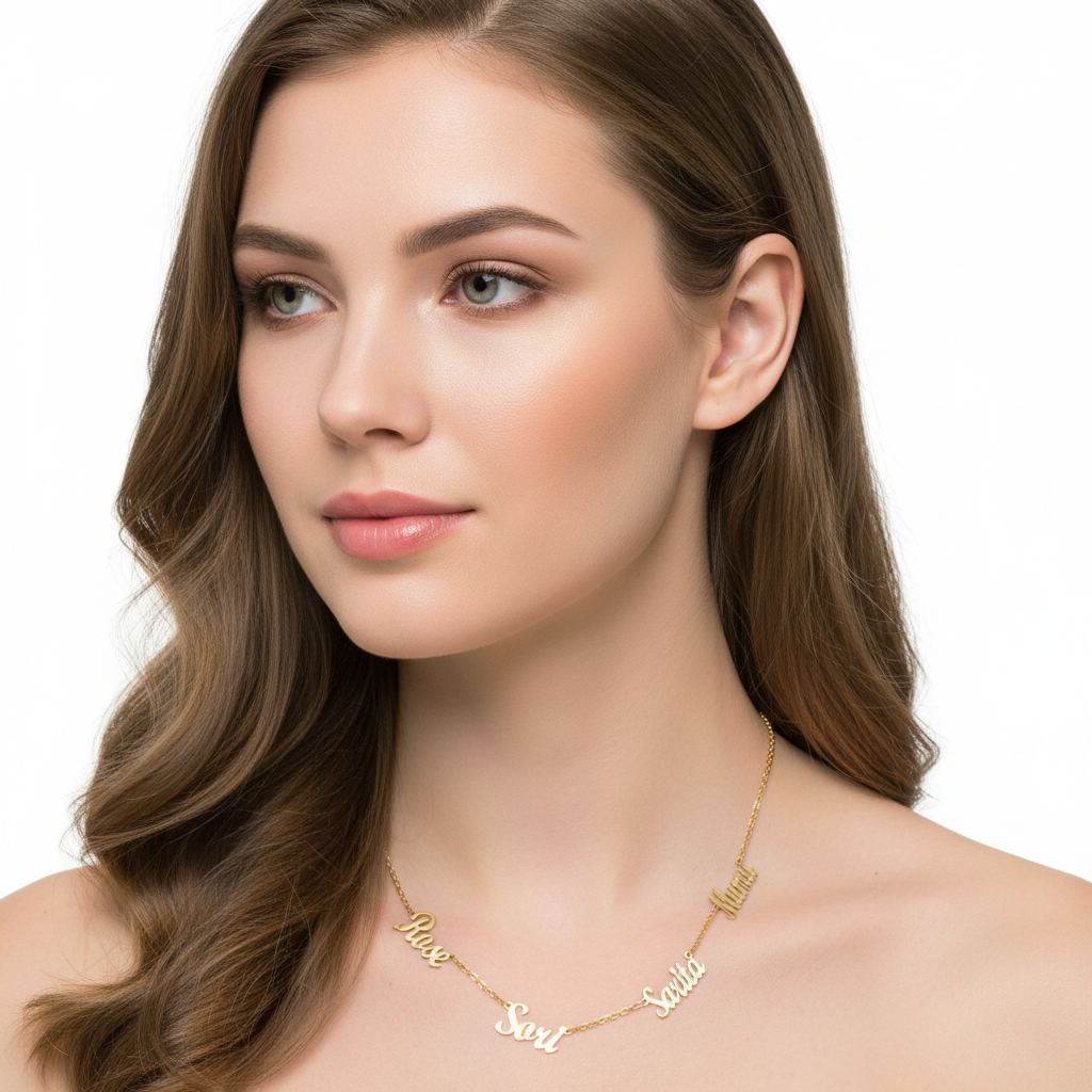 Custom Two Name Engraved Necklace | Minimalist O Word Chain Jewelry