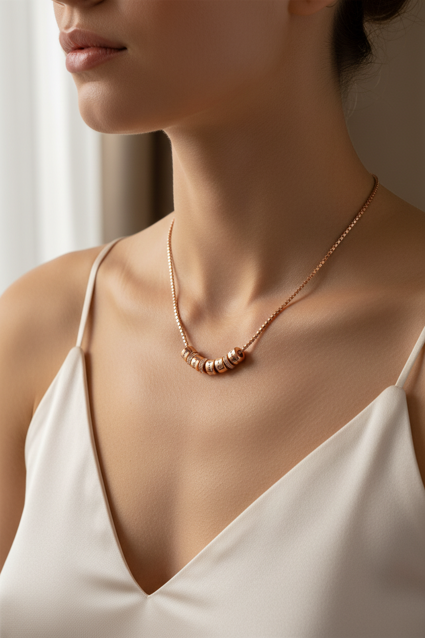 Custom engraved family name necklace, a sincere Father's Day gift that symbolises family unity and everlasting love