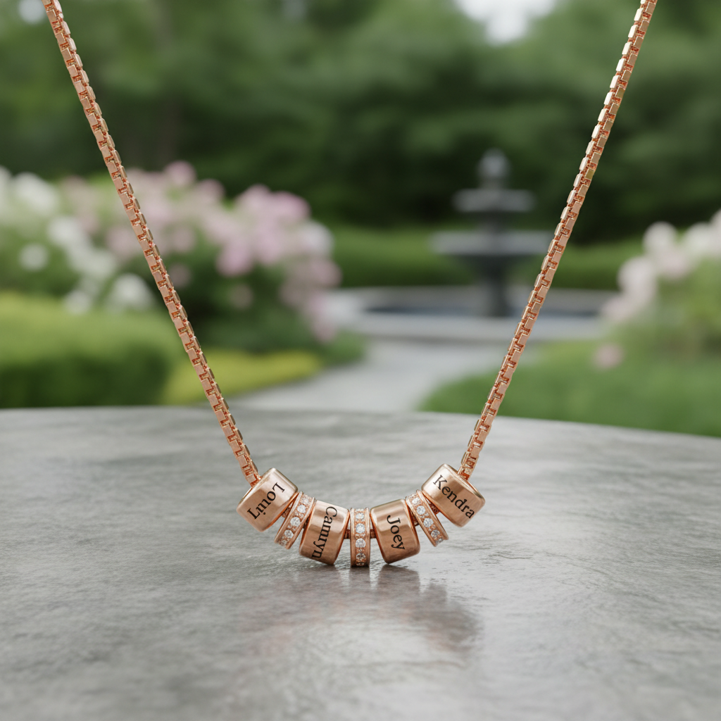 Custom engraved family name necklace, a sincere Father's Day gift that symbolises family unity and everlasting love