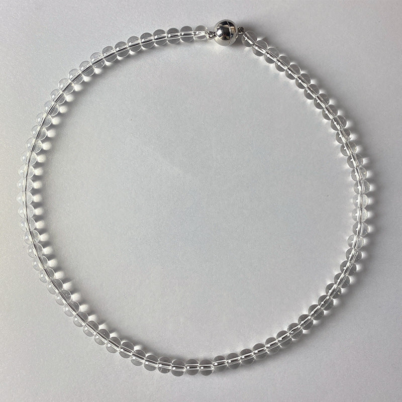 Clear Natural Crystal Bead Necklace Women Elegant Seamless Magnetic Clasp Stylish Daily Jewelry On Sale