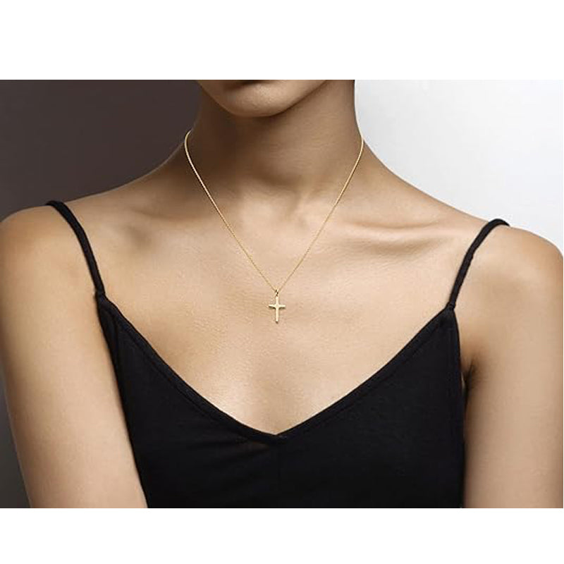 14K Gold Plated Mini Cross Pendant Necklace 18Inch Chain Minimalist Women Jewelry US2US Ship