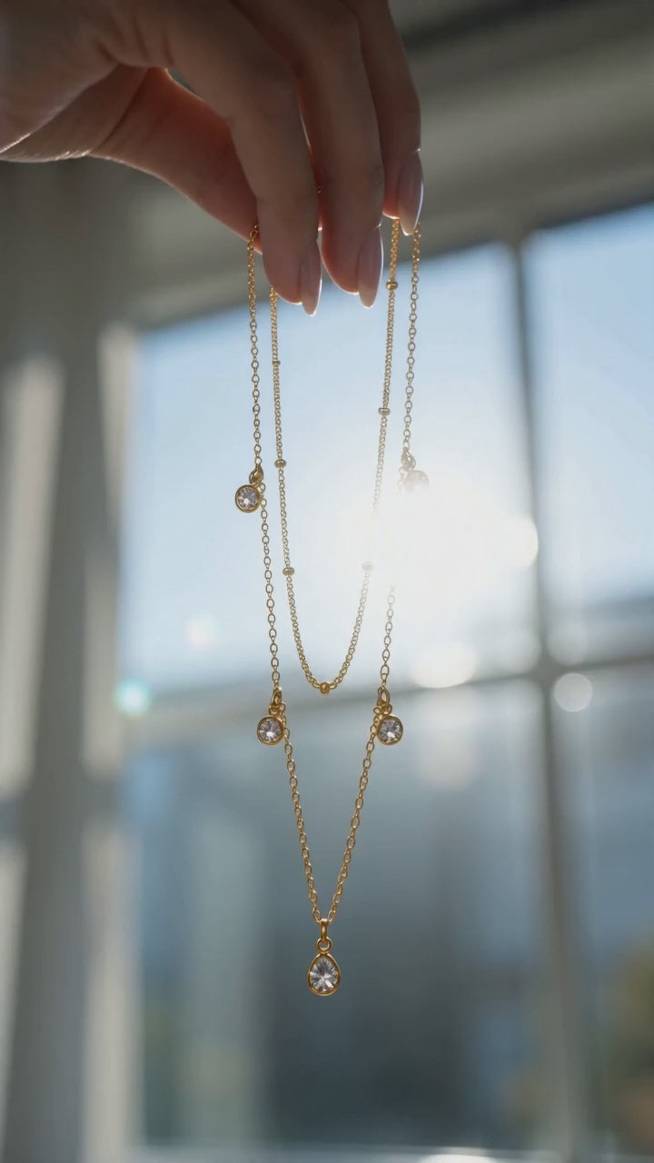 14K Gold Dainty Teardrop Necklace Casual Stackable Women Jewelry US2US Ship